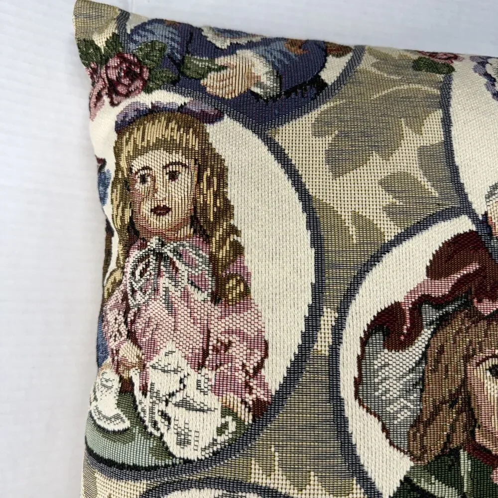VTG Dakotah Victorian Tapestry Doll Bolster Bed Throw Pillow Cottage Core 16x16”